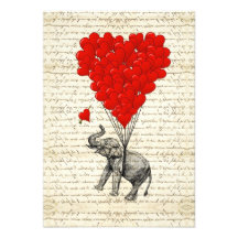 Ballons romantiques d'éléphant et de coeur cartons d'invitation
