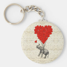 Ballons romantiques d'éléphant et de coeur porte-clef