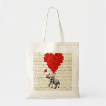 Ballons romantiques d'éléphant et de coeur sacs en toile