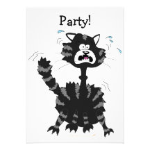 Bande dessinée effrayée drôle Halloween de chat no Cartons D'invitation