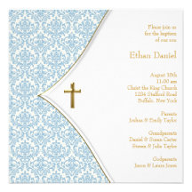 Baptême bleu de baptême de garçon de croix de dama invitation personnalisée