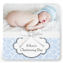 Baptême bleu de photo de bébé de girafe invitation personnalisée