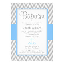 Baptême croisé bleu gris de baptême de garçon de C Invitation