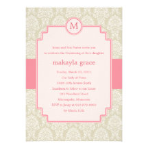 Baptême de damassé de monogramme/invitation de bap