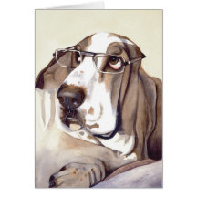 Basset-Jagdhund gemalt in der Wasserfarbe Grußkarte