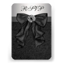 Bat mitzvah noir argenté RSVP de damassé Carton D'invitation