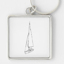 Bateau à voile. Croquis en noir et blanc. Porte-clés