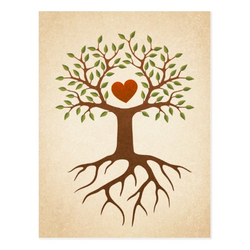 Baum mit den Wurzeln und Niederlassungen, die ein  Postkarten