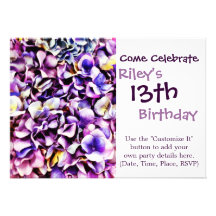 Beautiful Lavender Purple Hydrangea Flower Petals Custom Invites