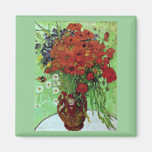 Beaux-arts rouges de pavots et de marguerites de V Aimants Pour Réfrigérateur