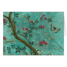 Beaux papillons antiques vintages d'arbre de fleur carte de vœux