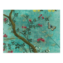 Beaux papillons antiques vintages d'arbre de fleur carte postale