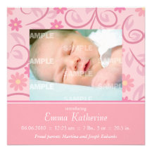 Bébé floral rose bouclé invitation