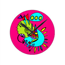 Bebop-Monster auf Pink Wanduhren