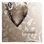 Beige floral Brown de roses d'antiquité de mariage Faire-parts