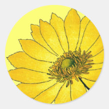 Belle fleur jaune autocollant rond