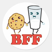 BFF, biscuit et lait Autocollant Rond