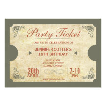 Billet de partie cartons d'invitation personnalisés