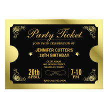 Billet d'or de partie invitation personnalisable