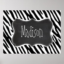 Black & White Zebra Stripes; Vintage Chalkboard Print