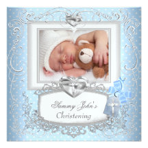 Blanc bleu de croix de baptême de baptême de fille invitation personnalisable