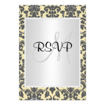 Blanc crème de mariage damassé RSVP Invitation