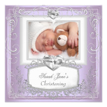 Blanc lilas de croix de baptême de baptême de bébé invitations personnalisées
