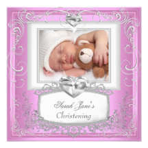 Blanc rose de croix de baptême de baptême de bébé cartons d'invitation