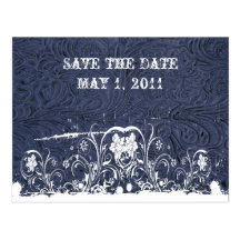 Blau bearbeitetes Leder Save the Date Postkarten