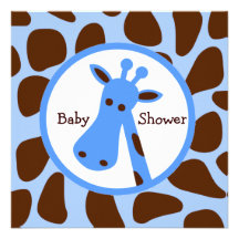 Blau und Brown-Giraffen-Jungen-Babyparty Einladung