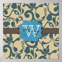 Blau verwittertes mit Monogramm Poster