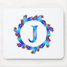 Blaue Monogramm-Rot-Sterne des Buchstabe-J Mauspads