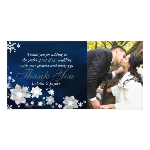 Blaue weiße Winter-Hochzeit danken Ihnen Foto-Kart Bilderkarten