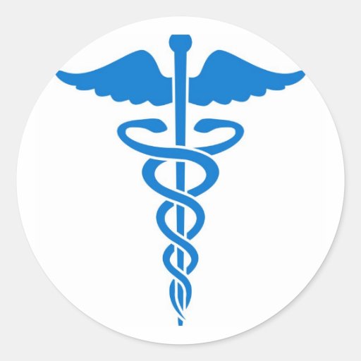 Blauer Caduceus Runder Aufkleber