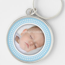 Blauer Fotorahmen mit Weiß punktiert keychain Schlüsselanhänger
