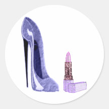 Blauer Stilett-Schuh und Lippenstift Runder Sticker