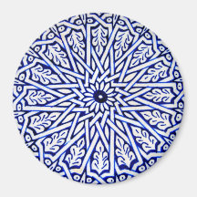 Blauer und weißer türkischer Fliesen-Muster-Magnet Magnete