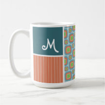 Blaues und orange Retro Muster Kaffeetassen