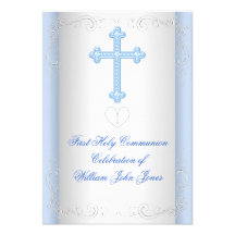 Bleu argenté de première sainte communion de garço faire-parts