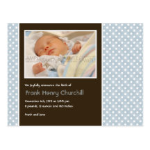 Bleu/Brown de pois • Faire-part de bébé Carte Postale