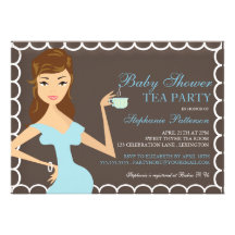 Bleu doux d'invitation de thé de baby shower de ma