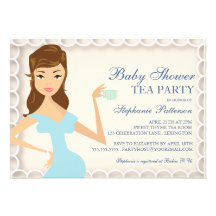 Bleu doux d'invitation de thé de baby shower de ma