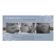 Bleu et faire-part de bébé de Brown Photocarte Personnalisée