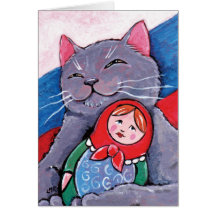 Bleu russe et art patriotique de chat de la poupée cartes