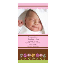 Blumen-Baby-Mädchen FOTO Geburts-Mitteilung Photo Karten Vorlage