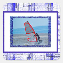 Bold Blue & White  Pattern Photo Template Stickers