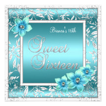 Bonbon 16 argent bleu turquoise de fleur de seize  faire-parts