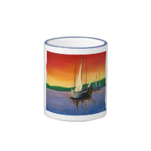 Boot am Sonnenaufgang-Becher Teehaferl
