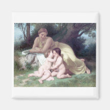 Bouguereau - Jeune Femme Contemplant Deux Enfants Magnets Pour Réfrigérateur