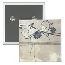 Bouton bleu de fleurs badge
